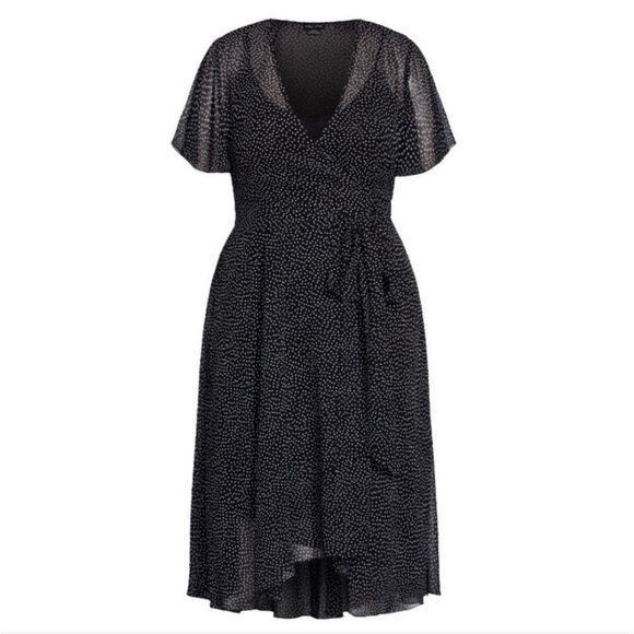 CITY CHIC Polka Dot Wrap Black Dress - Size XXL/24 - Picture 1 of 8